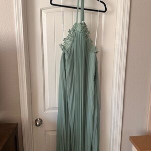 Lulu's Lace Trim Halter Dress in Light Green